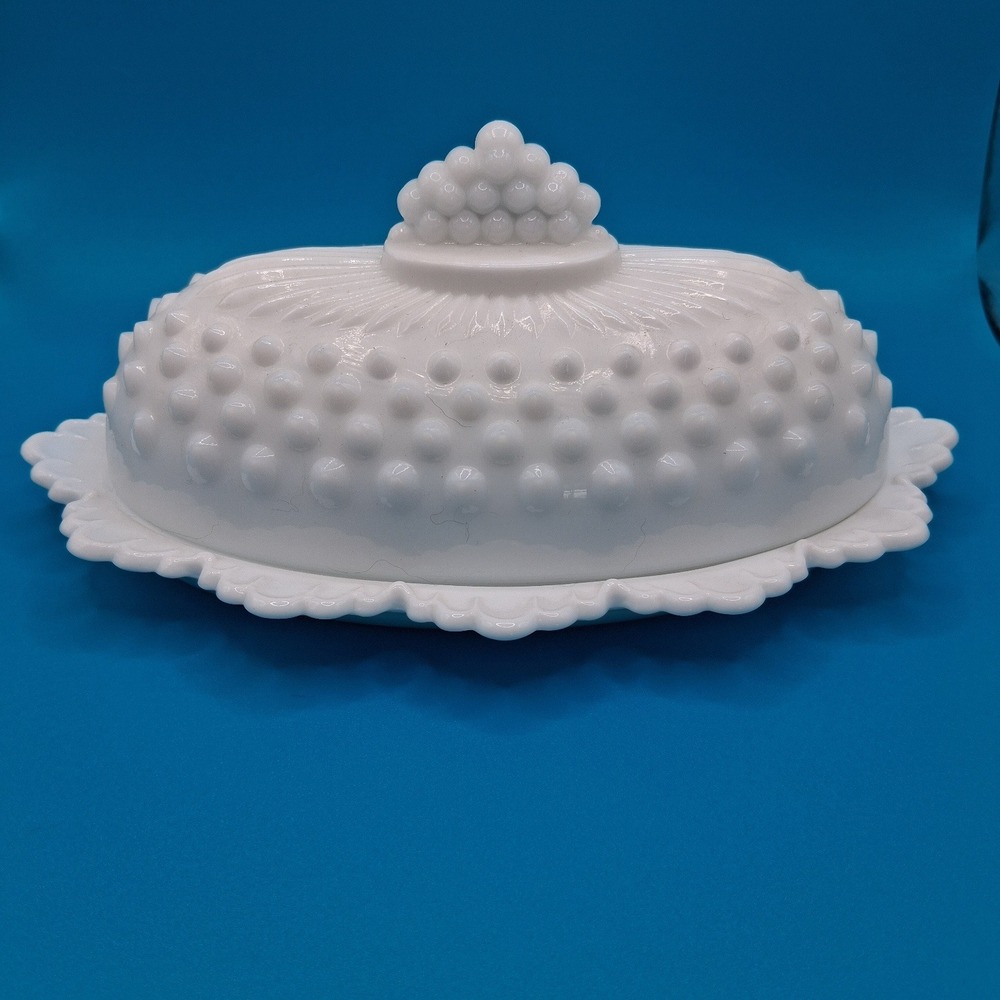 Vintage Fenton Hobnail Milk Glass Covered Butter Dish No Flaws Cottagecore